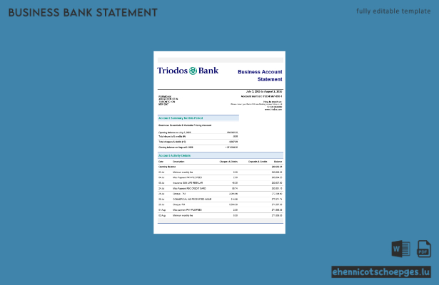 Beispielansicht eines Geschäftskontoauszugs der Triodos Bank im Word- und PDF-Format